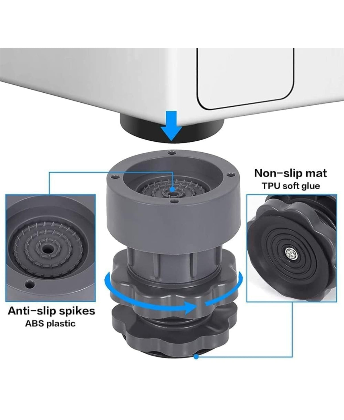 Pack of 4 Anti Vibration Washing Machine Rubber Shock Absorber Pads | Noise & Vibration Reduction Feet Stand | Non-Slip Washer & Dryer Base Pads (Grey)