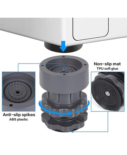Pack of 4 Anti Vibration Washing Machine Rubber Shock Absorber Pads | Noise & Vibration Reduction Feet Stand | Non-Slip Washer & Dryer Base Pads (Grey)